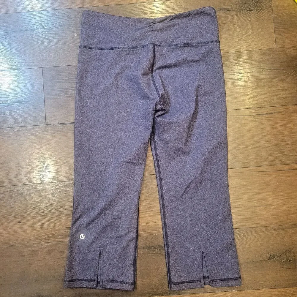 Lululemon Gather & Crow Crop Leggings Heathered Deep Indigo Blue Sz 8 Leg Slits